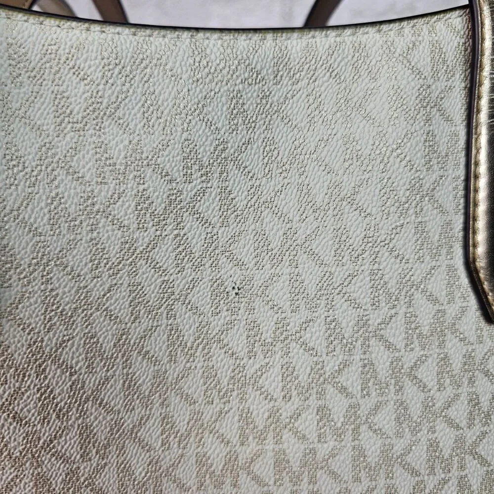 Michael Kors Gold Vanilla MK Signature Tote Shoulder Bag Large Shopper